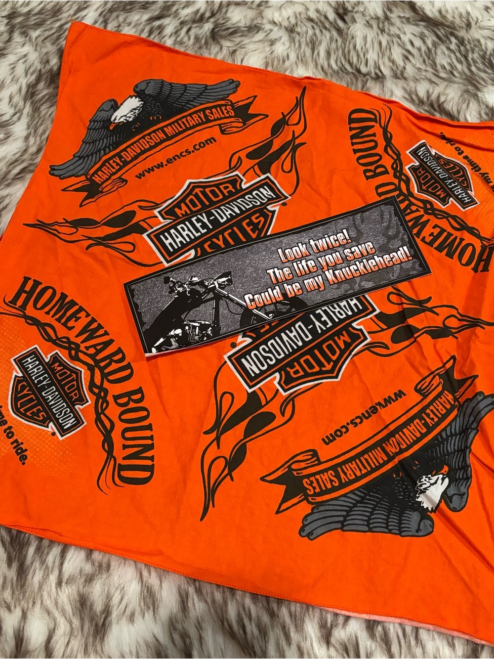 Harley-Davidson Orange and Black Logo Bandana with Eagle Graphics